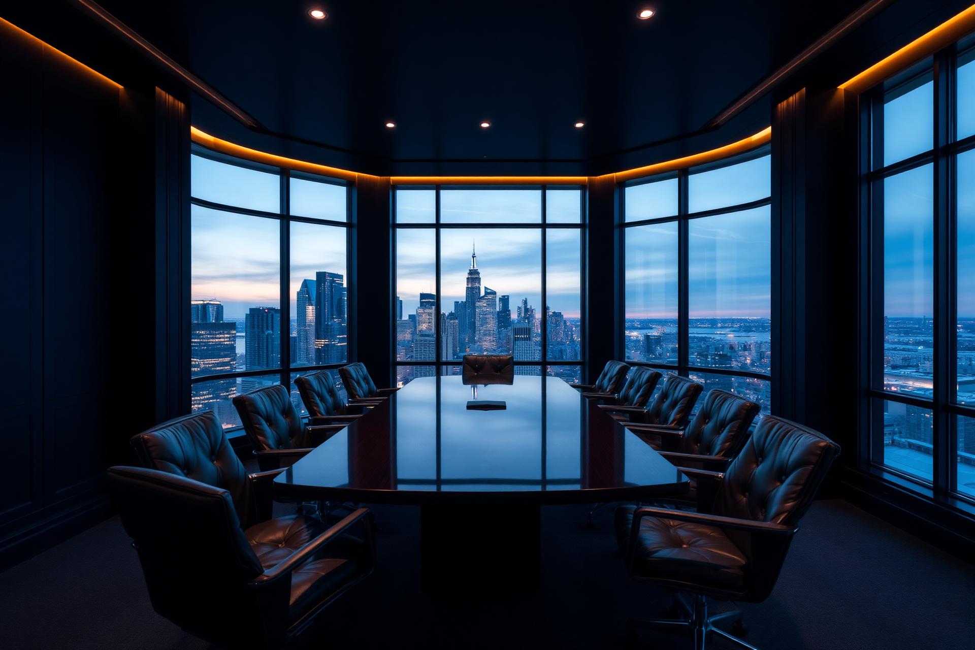 Executive boardroom met uitzicht over de skyline